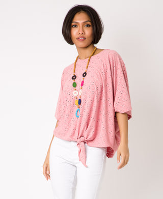 KRISP Eyelet Embroidery Oversize Top with Necklace (11026)
