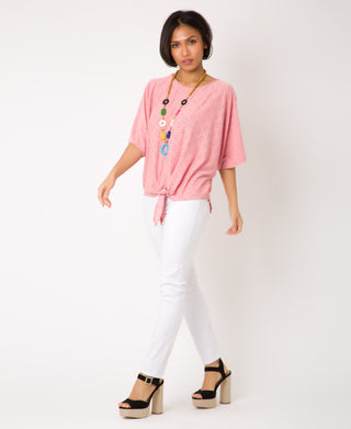 KRISP Eyelet Embroidery Oversize Top with Necklace (11026)