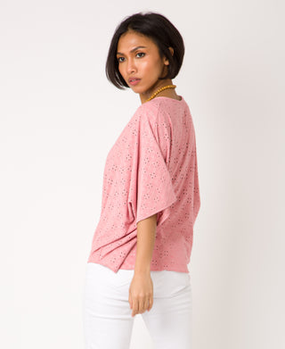 KRISP Eyelet Embroidery Oversize Top with Necklace (11026)