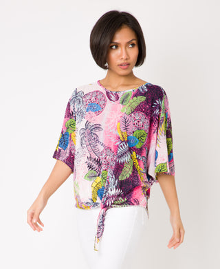 KRISP Tie Front Tropical Print Oversize Top (11028)