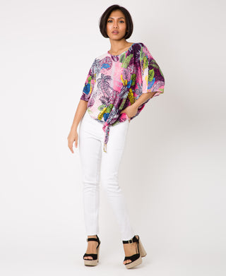 KRISP Tie Front Tropical Print Oversize Top (11028)