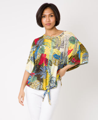 KRISP Tie Front Tropical Print Oversize Top (11028)