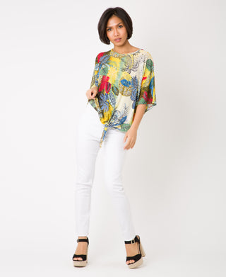 KRISP Tie Front Tropical Print Oversize Top (11028)