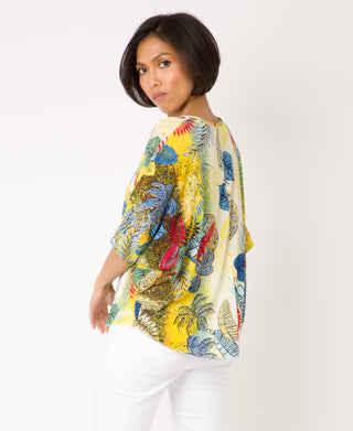 KRISP Tie Front Tropical Print Oversize Top (11028)