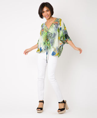 KRISP Tropical Print Oversized V-Neck Top (11030)