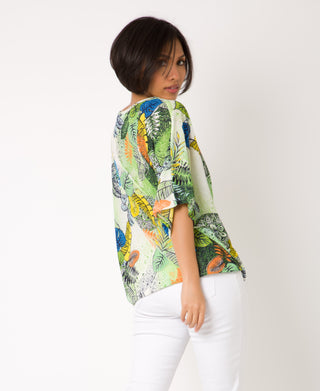 KRISP Tropical Print Oversized V-Neck Top (11030)