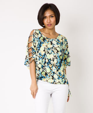 KRISP Split Sleeve Flower Printed Top (11031)