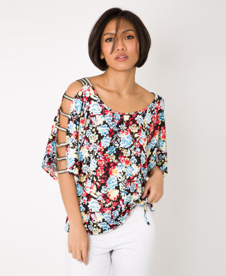 KRISP Split Sleeve Flower Printed Top (11031)