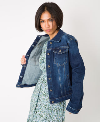 KRISP Fade Dark Denim Button Down Jacket (11041)