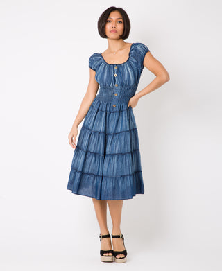 KRISP ON/OFF Shoulder Plain Denim Midi Dress (11044)