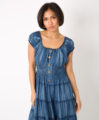 KRISP ON/OFF Shoulder Plain Denim Midi Dress (11044)