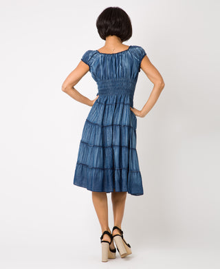 KRISP ON/OFF Shoulder Plain Denim Midi Dress (11044)