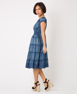 KRISP ON/OFF Shoulder Plain Denim Midi Dress (11044)