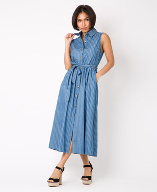 KRISP Denim Look Button Down Maxi Dress with Pockets (11045)