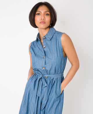 KRISP Denim Look Button Down Maxi Dress with Pockets (11045)