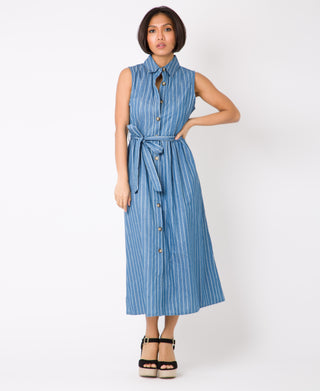 KRISP Double Pinstripe Button Down Maxi Dress (11046)
