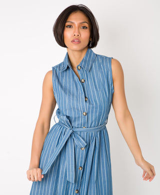 KRISP Double Pinstripe Button Down Maxi Dress (11046)