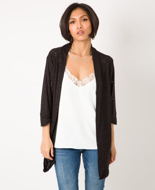 KRISP Floral Eyelet Embroidery Jersey Open Cardigan (11071)