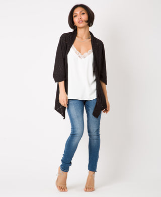 KRISP Floral Eyelet Embroidery Jersey Open Cardigan (11071)