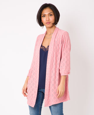 KRISP Floral Eyelet Embroidery Jersey Open Cardigan (11071)
