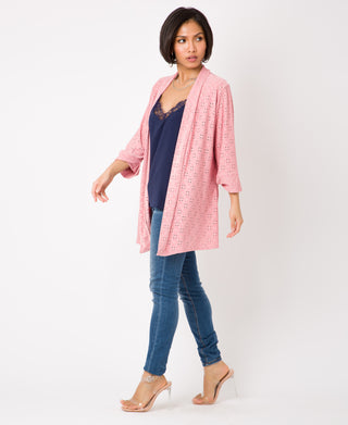 KRISP Floral Eyelet Embroidery Jersey Open Cardigan (11071)