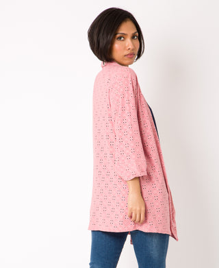 KRISP Floral Eyelet Embroidery Jersey Open Cardigan (11071)