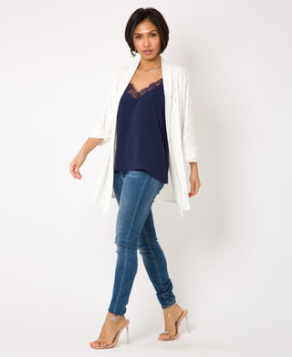 KRISP Floral Eyelet Embroidery Jersey Open Cardigan (11071)