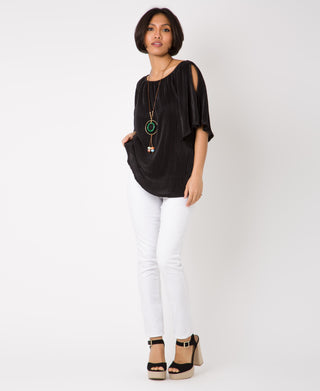 KRISP Split Sleeve Pleated Top with Necklace (11073)