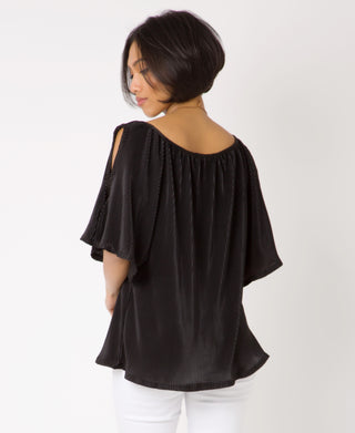 KRISP Split Sleeve Pleated Top with Necklace (11073)
