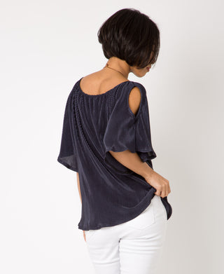 KRISP Split Sleeve Pleated Top with Necklace (11073)