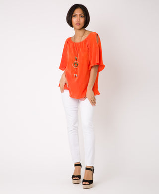 KRISP Split Sleeve Pleated Top with Necklace (11073)