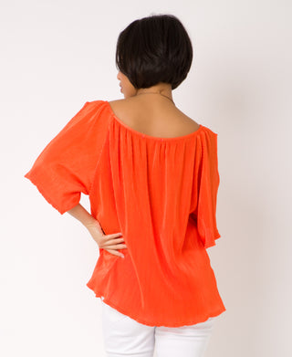 KRISP Split Sleeve Pleated Top with Necklace (11073)