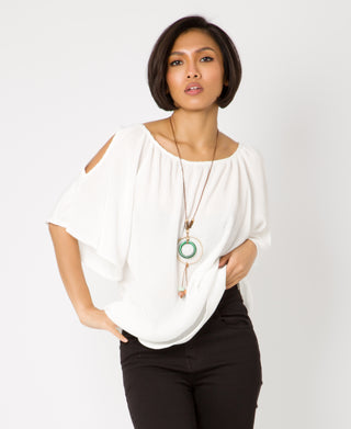 KRISP Split Sleeve Pleated Top with Necklace (11073)