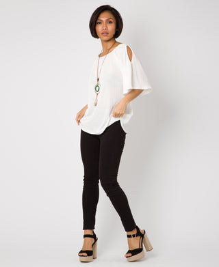 KRISP Split Sleeve Pleated Top with Necklace (11073)