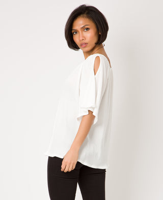 KRISP Split Sleeve Pleated Top with Necklace (11073)