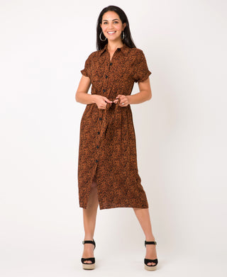 KRISP Women Leopard Print Short Sleeve Shirt Dress (11134)