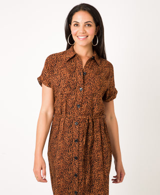 KRISP Women Leopard Print Short Sleeve Shirt Dress (11134)