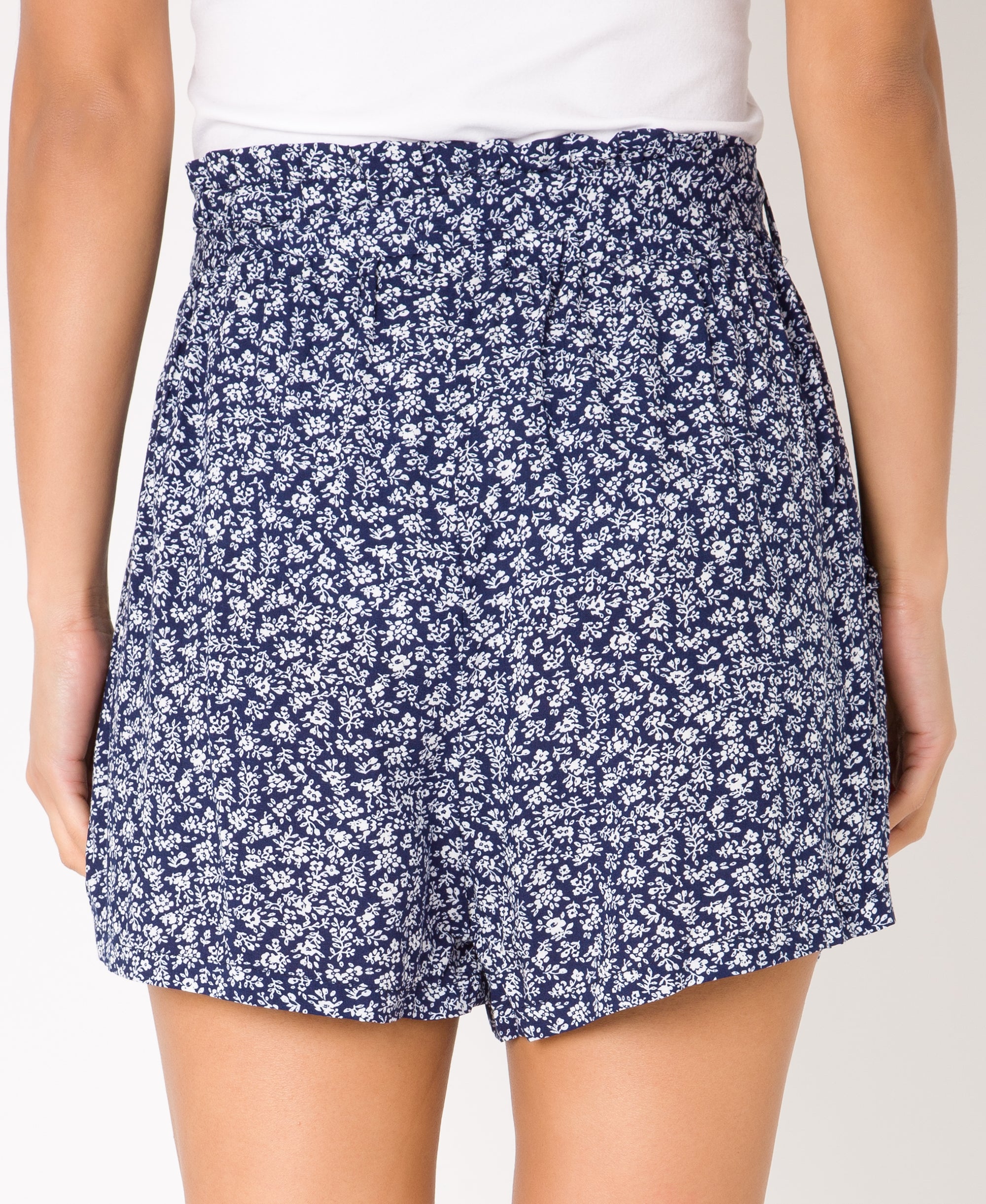 KRISP Tie Belted Waist White Flower Print Shorts (11092)