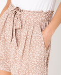KRISP Tie Belted Waist White Flower Print Shorts (11092)