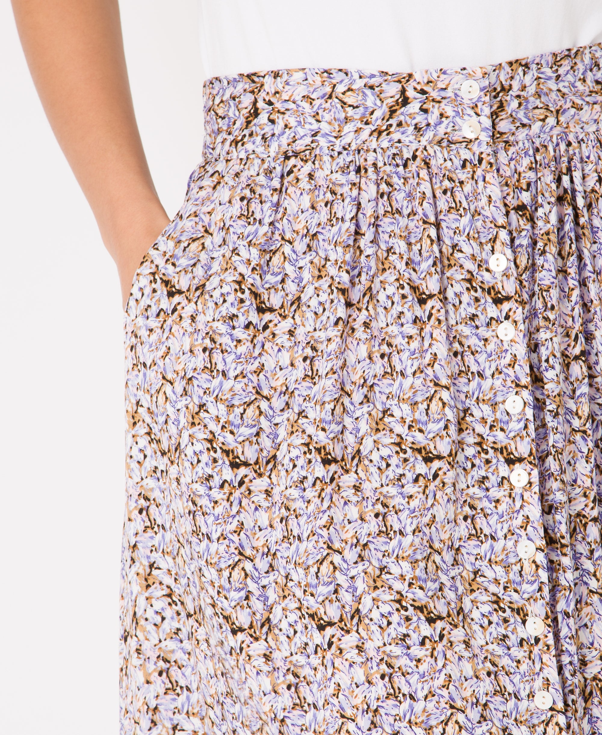 KRISP Button Front Floral Print Midi Skirt (11098)