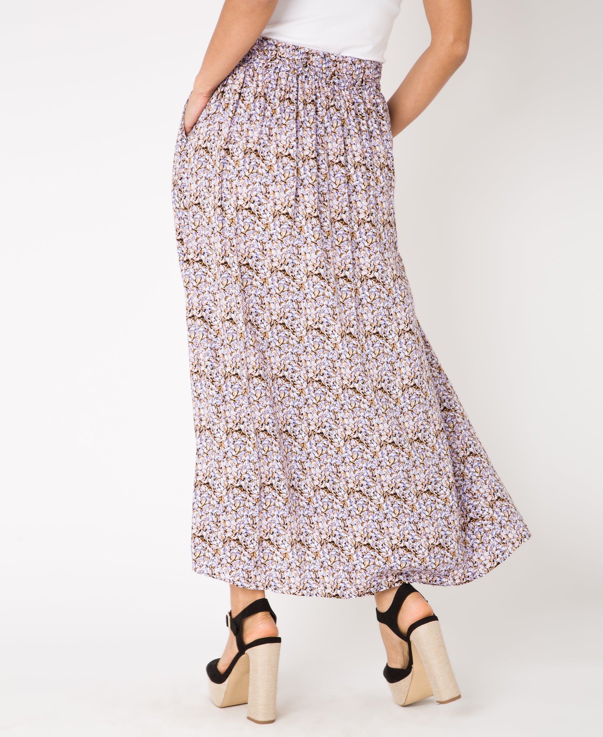 KRISP Button Front Floral Print Midi Skirt (11098)