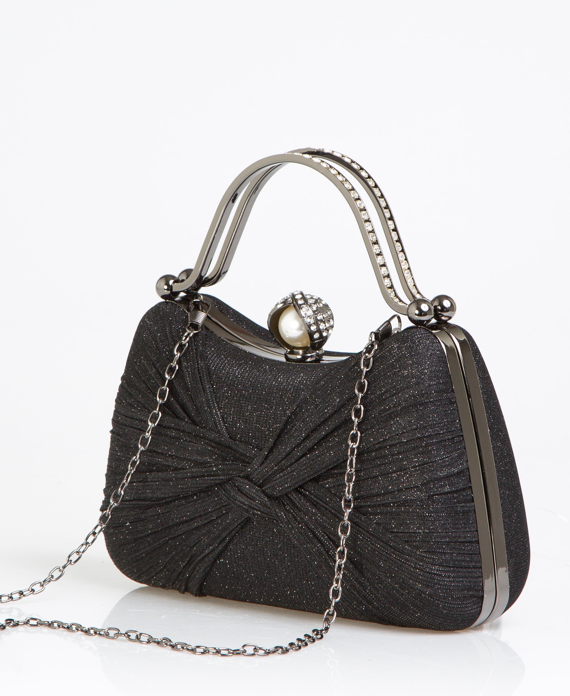 KRISP Pearl Lock Firm Grab Handle Glitter Clutch Bag
