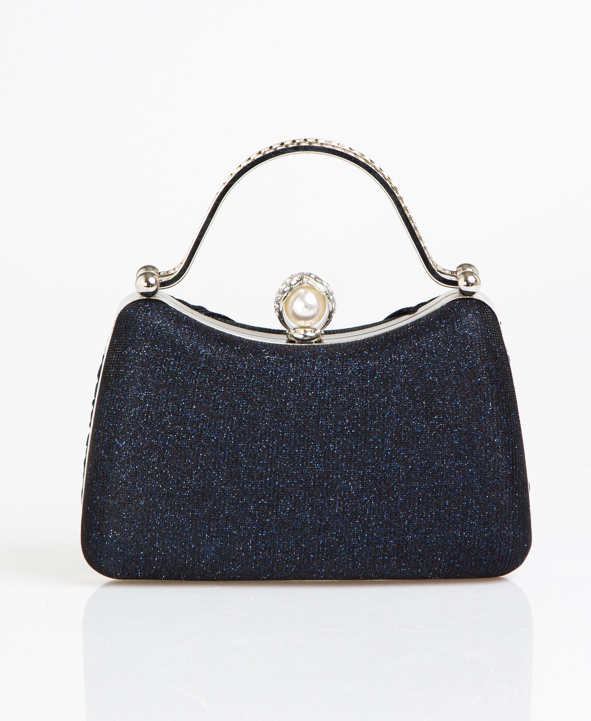 KRISP Pearl Lock Firm Grab Handle Glitter Clutch Bag