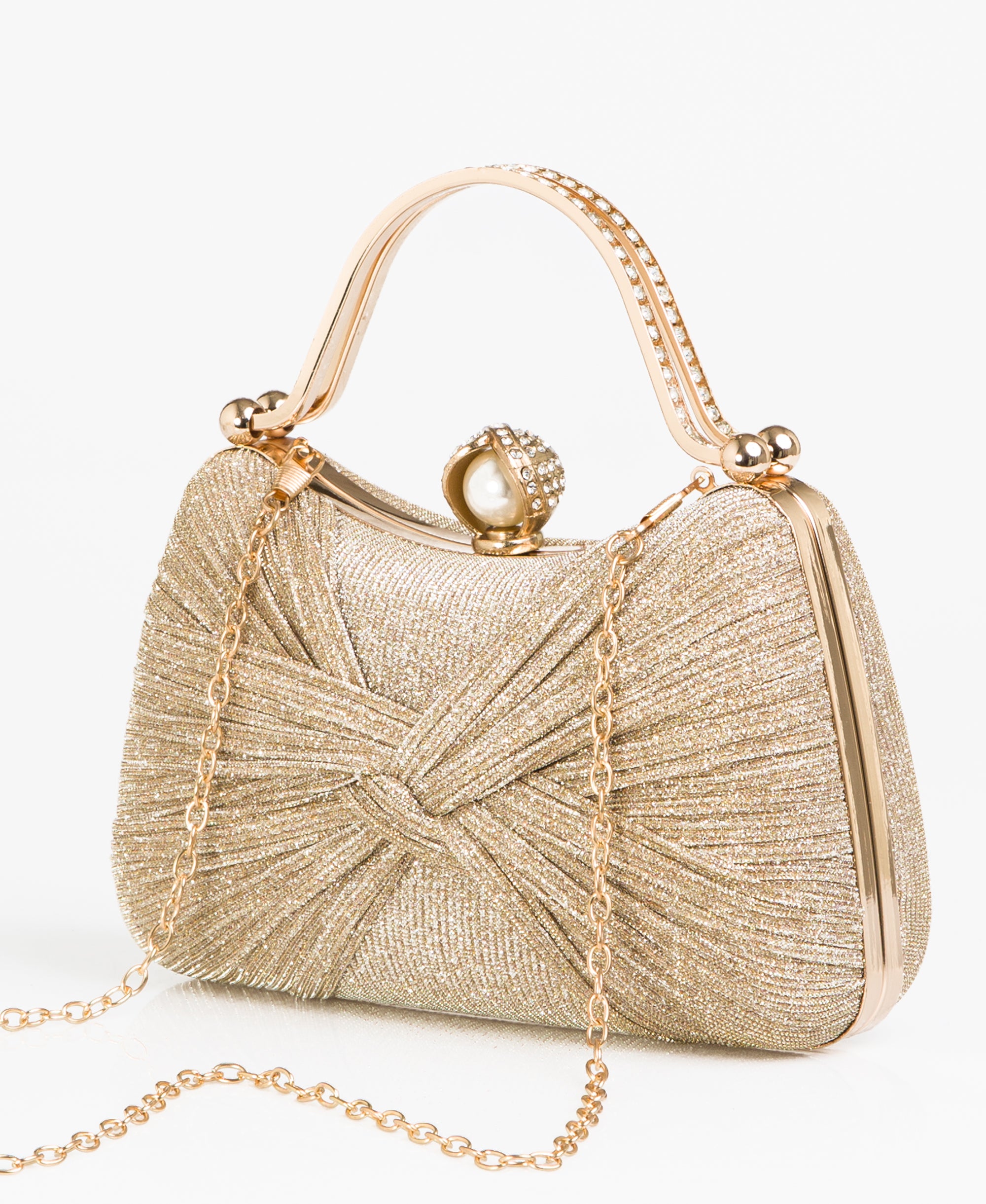 KRISP Pearl Lock Firm Grab Handle Glitter Clutch Bag