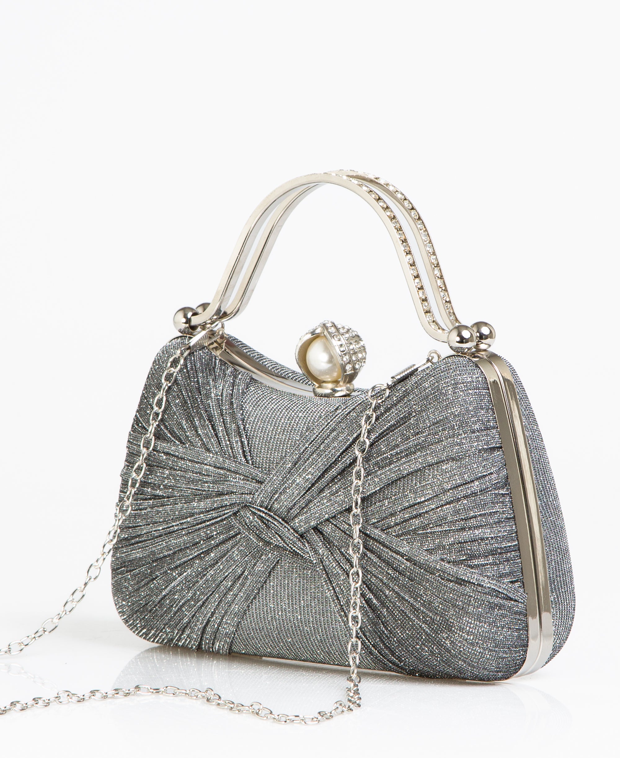 KRISP Pearl Lock Firm Grab Handle Glitter Clutch Bag