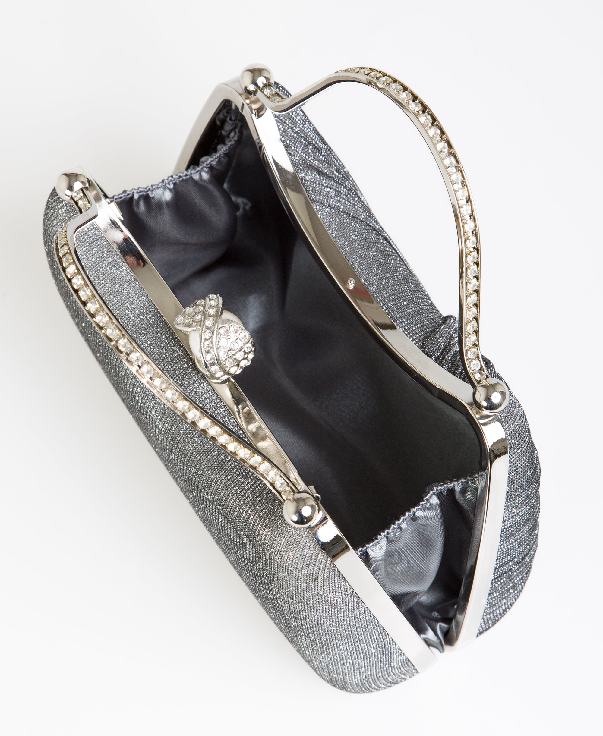 KRISP Pearl Lock Firm Grab Handle Glitter Clutch Bag