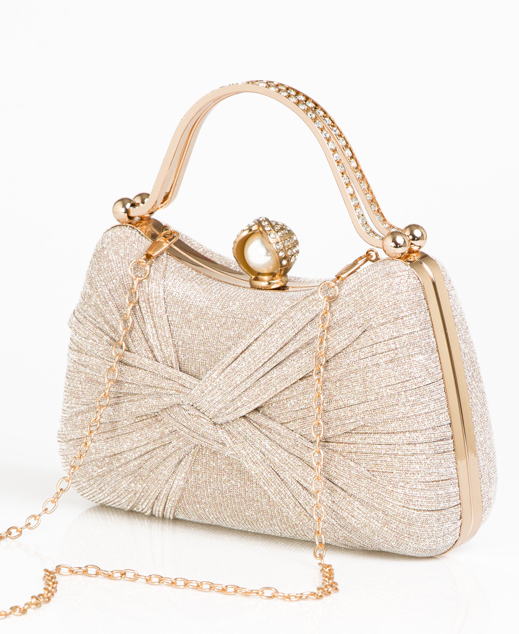 KRISP Pearl Lock Firm Grab Handle Glitter Clutch Bag