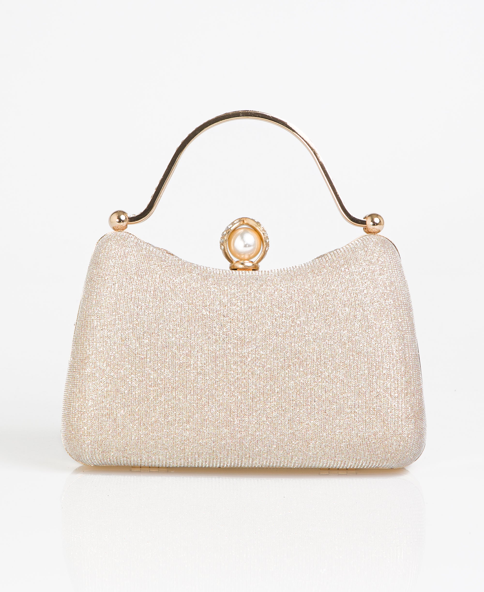 KRISP Pearl Lock Firm Grab Handle Glitter Clutch Bag