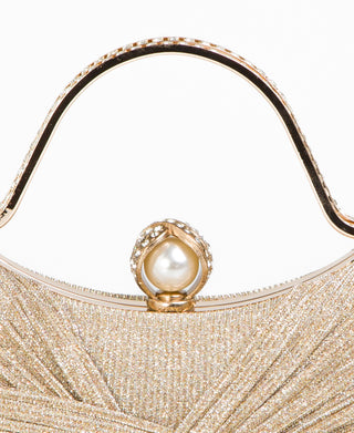 KRISP Pearl Lock Firm Grab Handle Glitter Clutch Bag