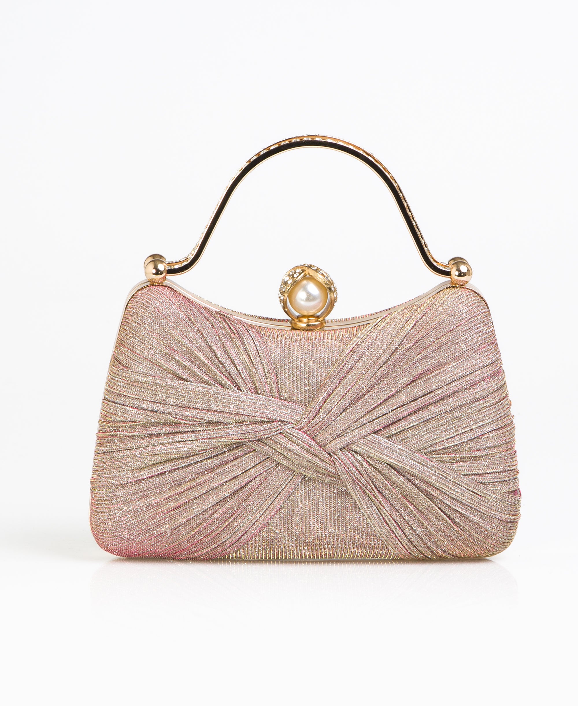 KRISP Pearl Lock Firm Grab Handle Glitter Clutch Bag